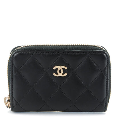 Chanel Lambskin Quilted Zip Around Coin Purse Wallet Black 1 of 7