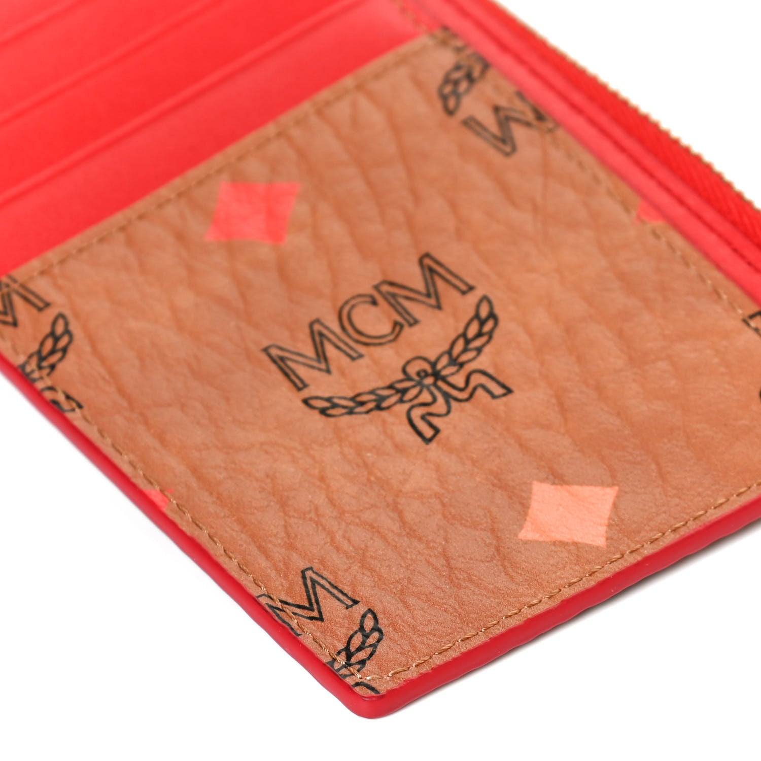 MCM Skyoptic Visetos Mini Lanyard Card Case Holder Spectrum Diamond Cognac Red 7 of 9