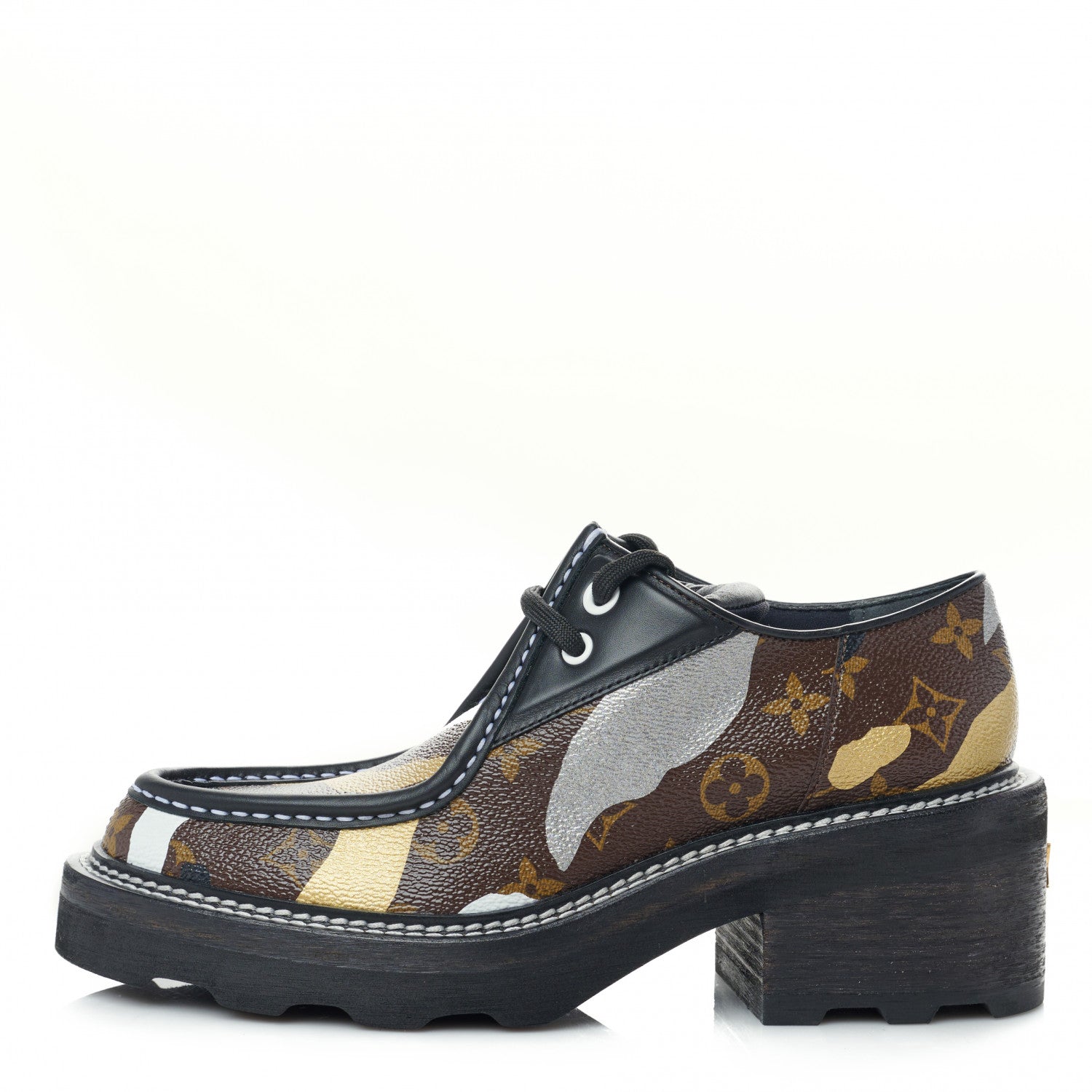 Louis Vuitton X LOL Monogram Calfskin Beaubourg Platform Derby Shoes 39.5 Gold Silver 1 of 8