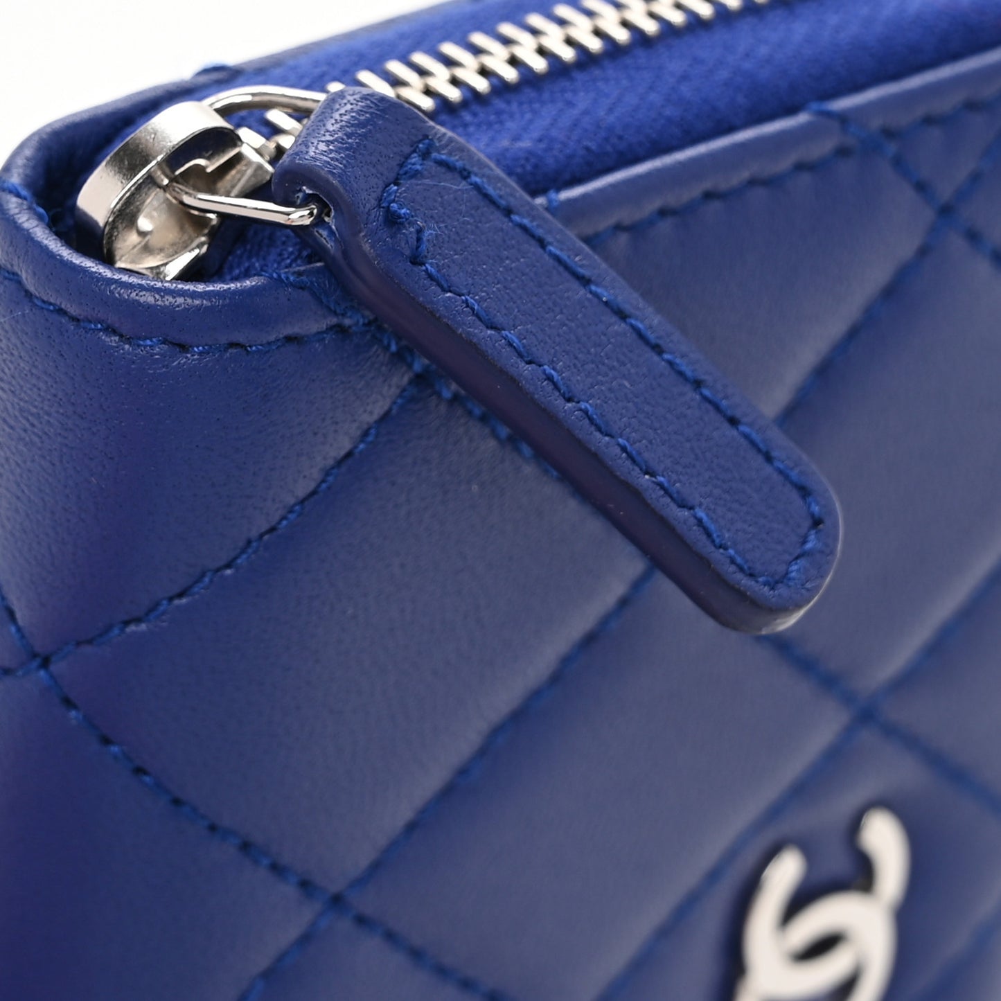Lambskin Quilted Zip Around Coin Purse Wallet Blue