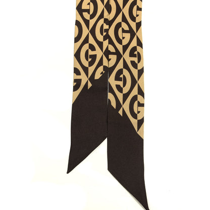 Gucci Silk G Rhombus Neck Bow Scarf Beige Brown 4 of 4