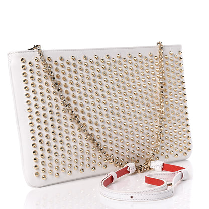 Christian Louboutin Calfskin Studded Loubiposh Chain Clutch White Gold 3 of 10