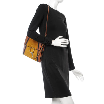 Chloe Suede Calfskin Patchwork Medium Faye Shoulder Bag Tobacco 2 of 10