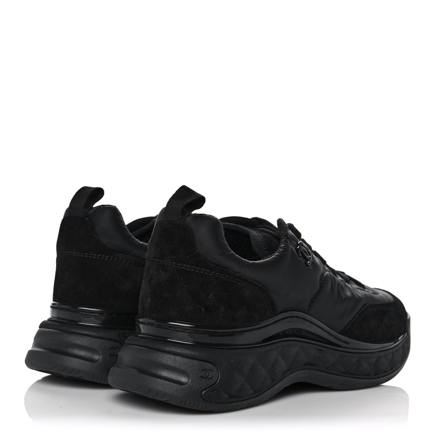 Nylon Suede Calfskin CC Sneakers 36 Black