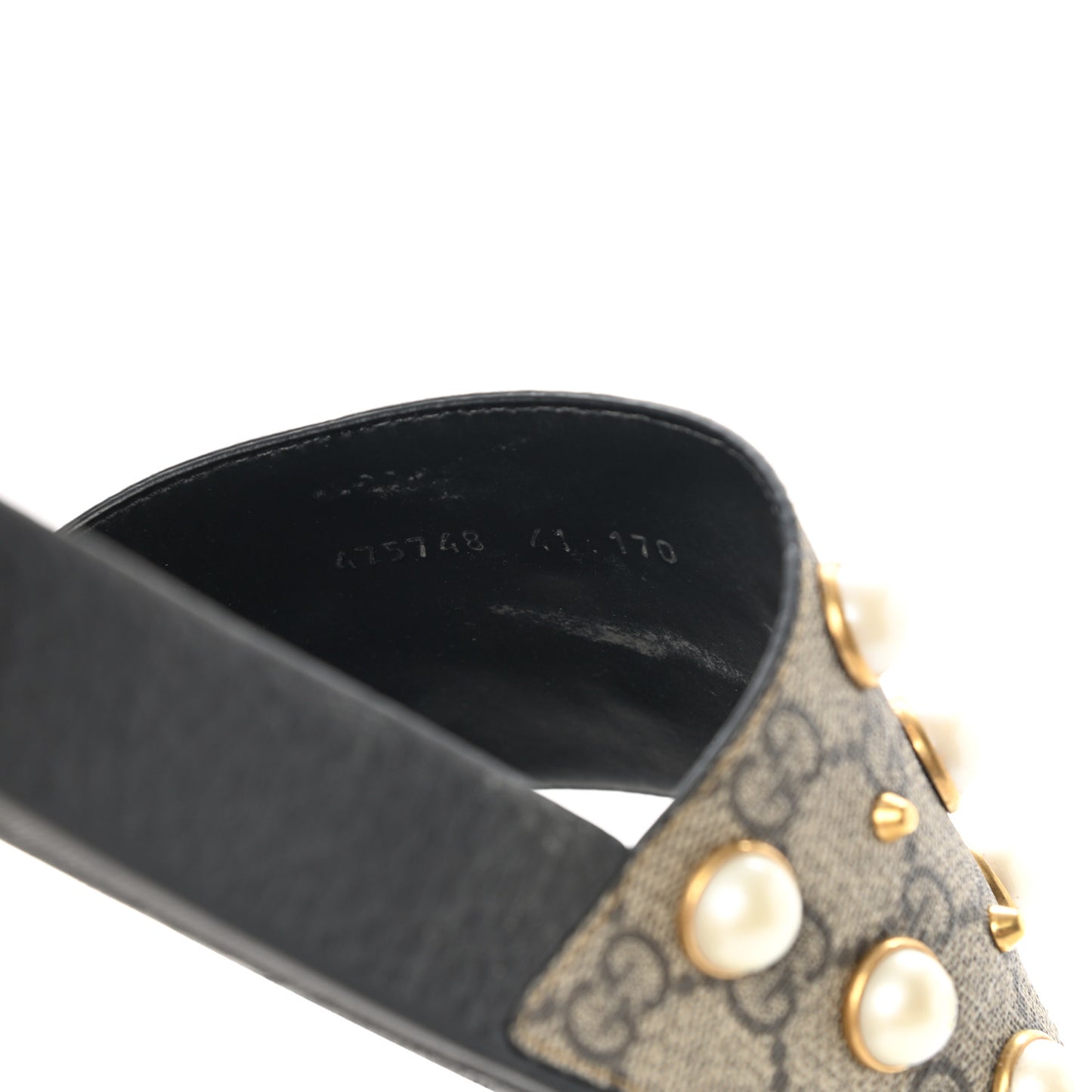 GG Supreme Monogram Pearls Slide Sandals 41 Beige