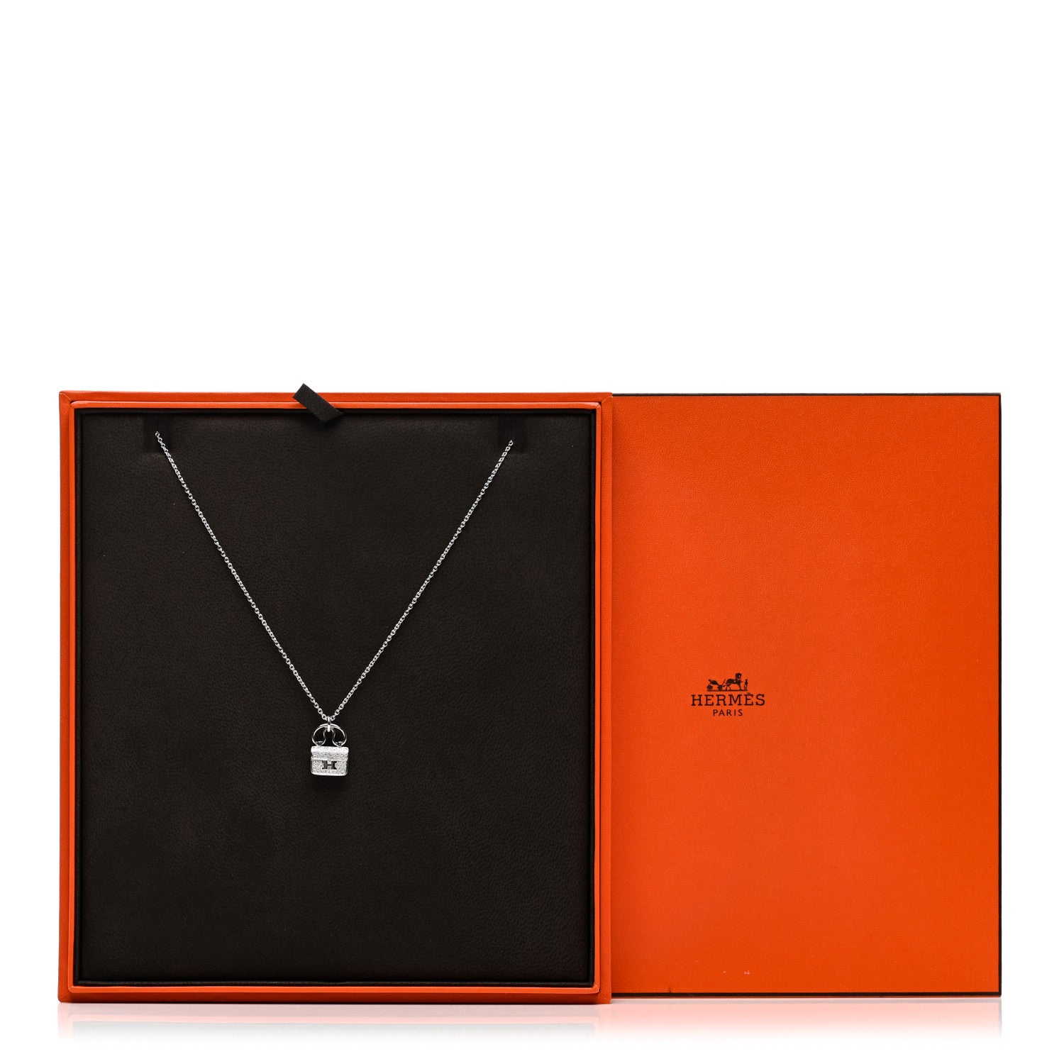Hermes 18K White Gold Diamond Constance Amulette Pendant Necklace 6 of 6