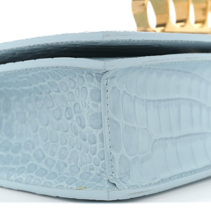 Alexander McQueen Shiny Crocodile Embossed Jeweled Satchel Pale Blue 8 of 12