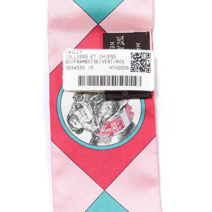 Hermes Silk Colliers Et Chiens Twilly Framboise Vert Rose 3 of 4