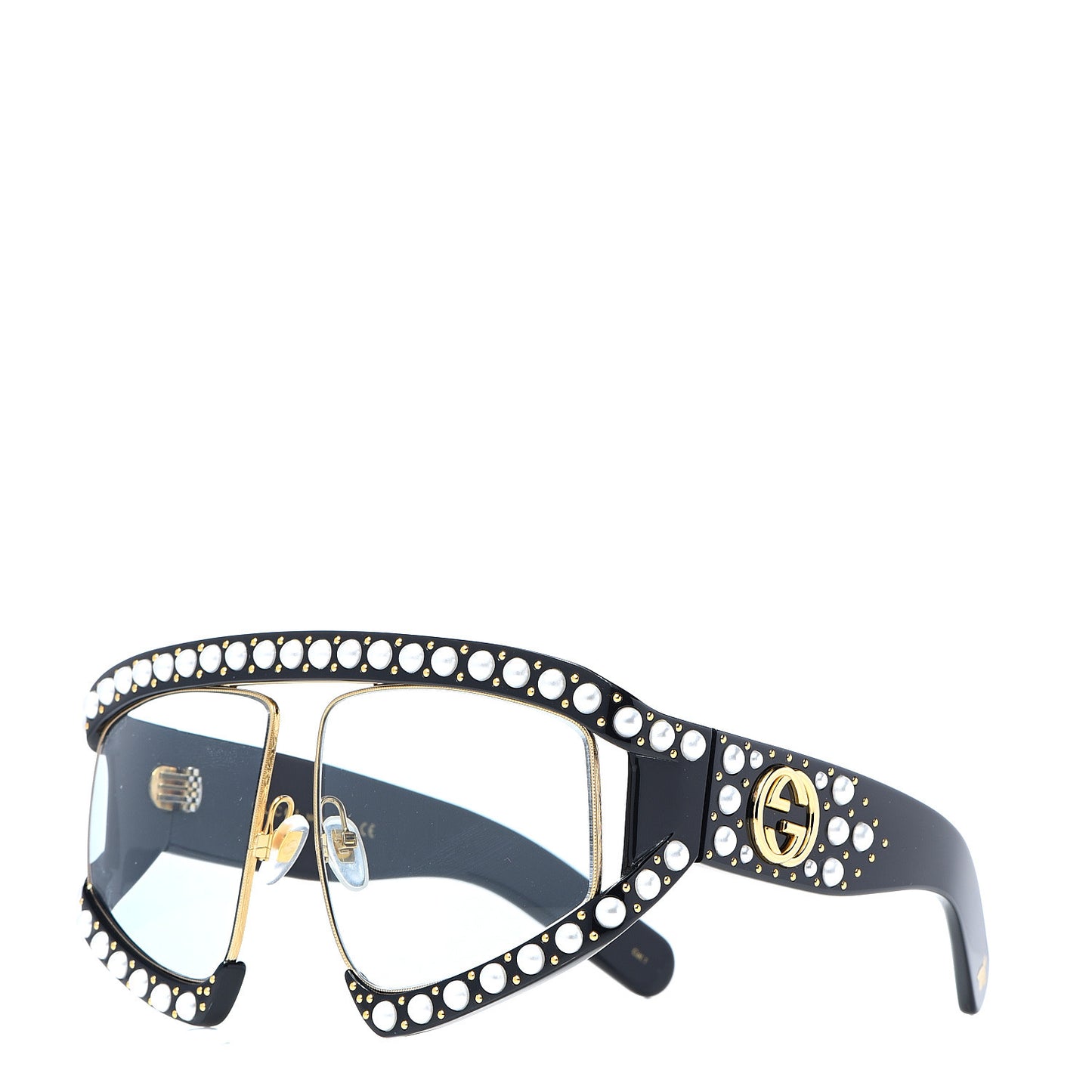 Acetate Pearl Rectangular Frame Sunglasses GG0234S Black