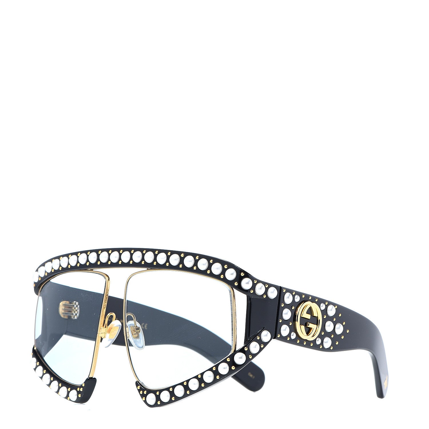 Gucci Acetate Pearl Rectangular Frame Sunglasses GG0234S Black 1 of 7