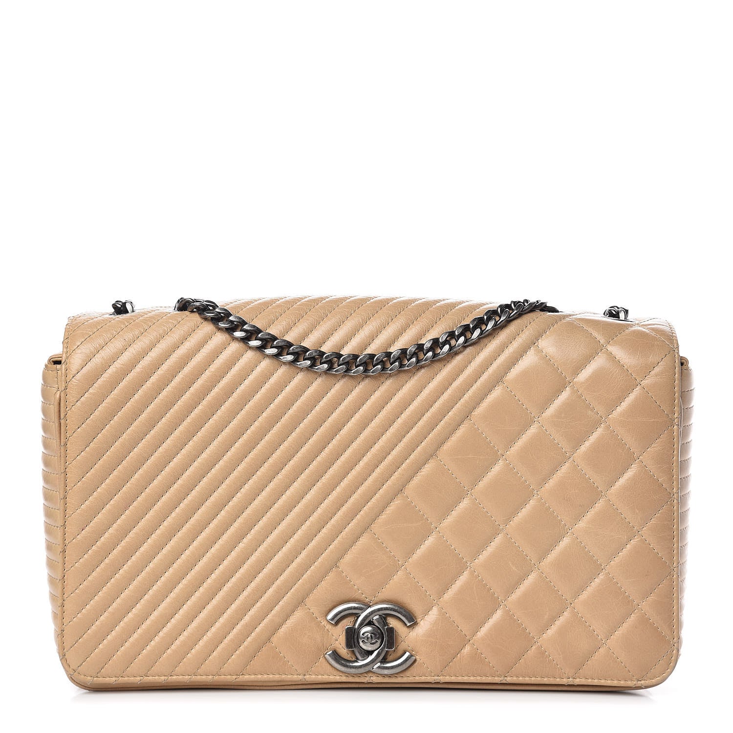 Chanel Glazed Calfskin Quilted Large Coco Boy Flap Beige 1 of 14