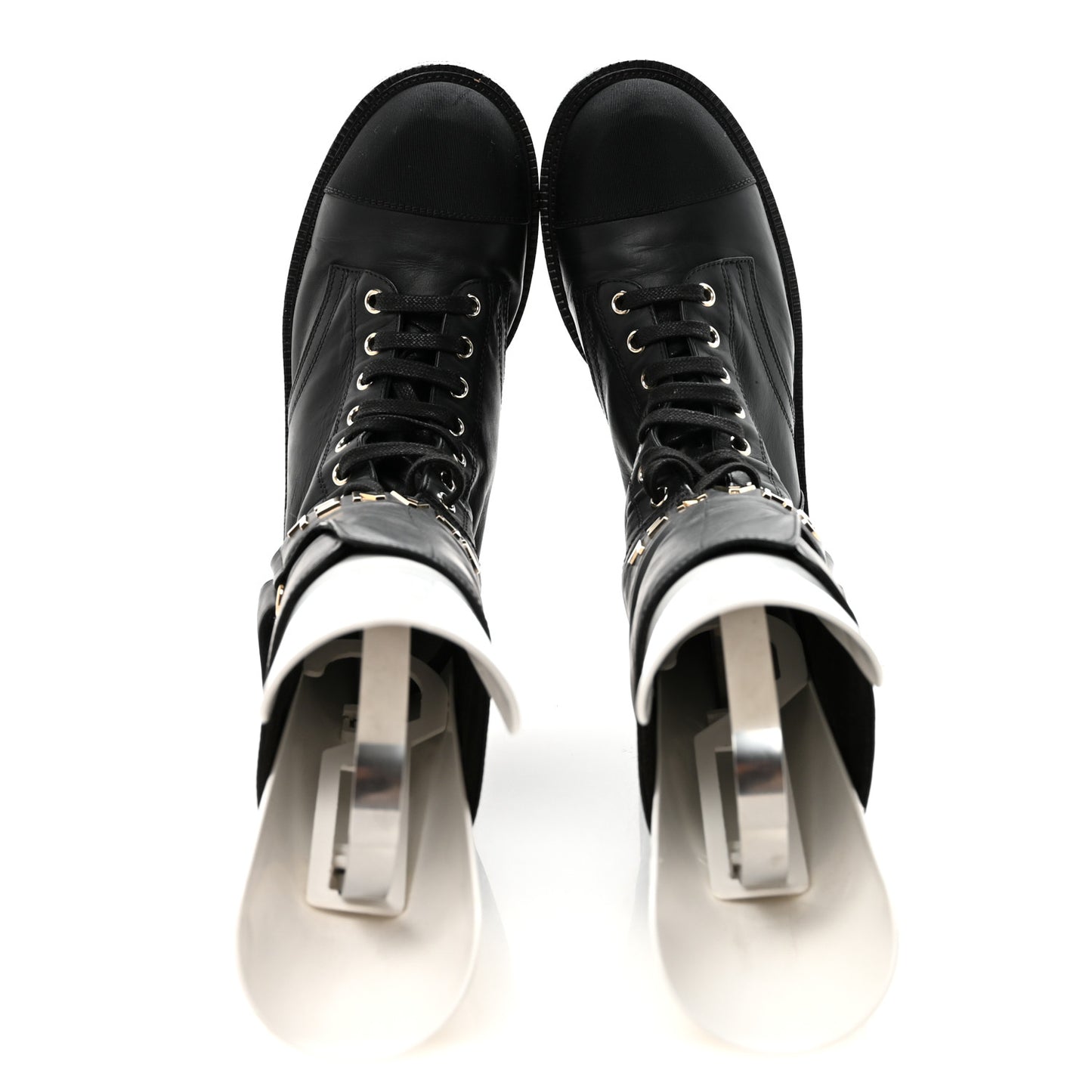 Shiny Calfskin Lace Up Combat Boots 37 Black