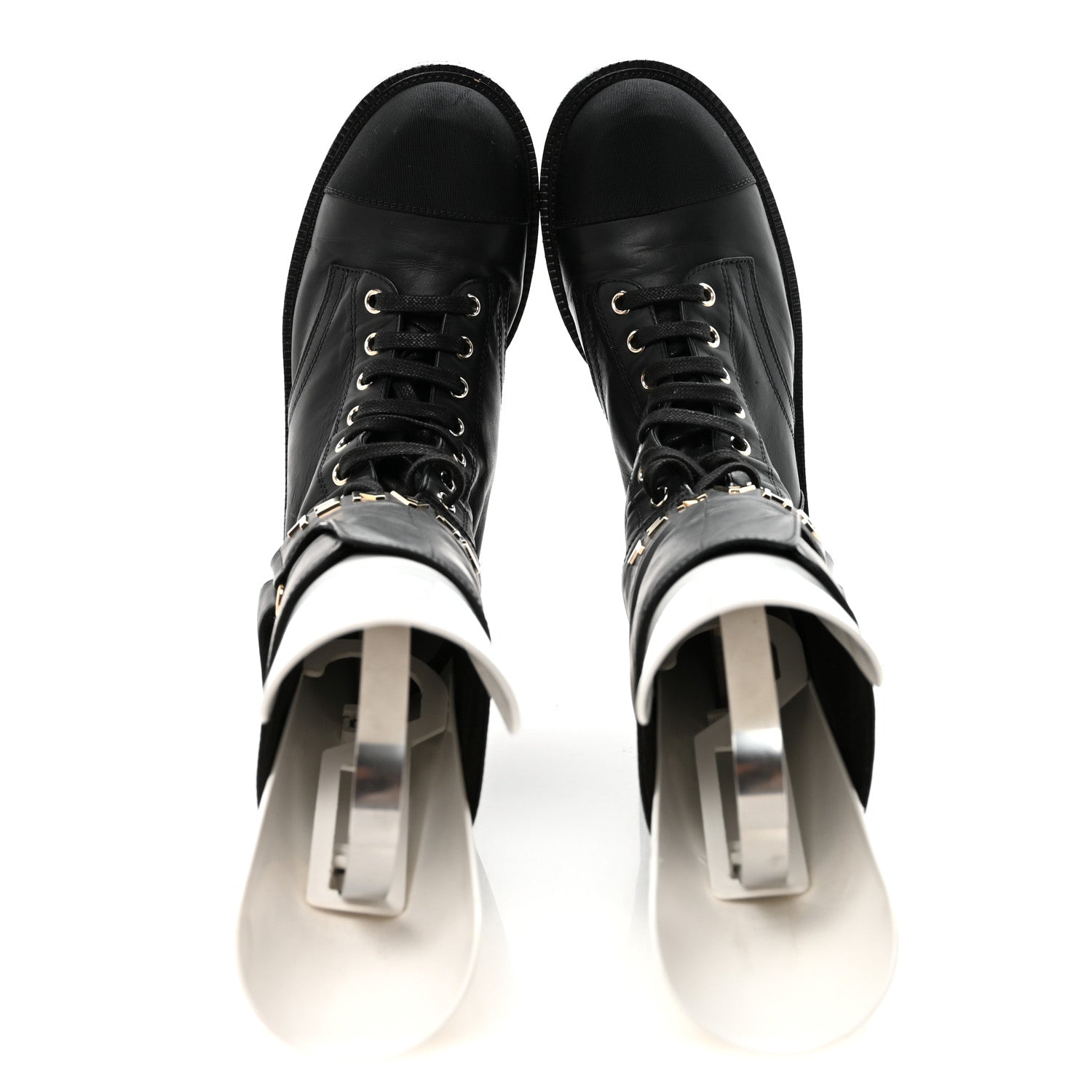 Chanel Shiny Calfskin Lace Up Combat Boots 37 Black 4 of 16