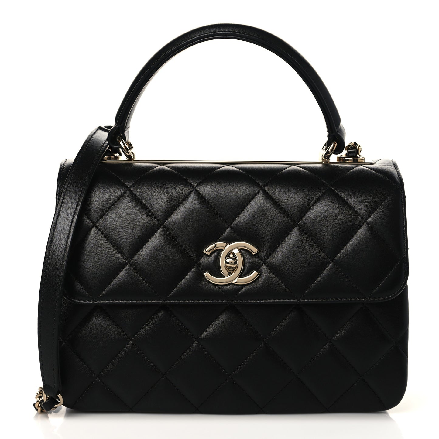 Lambskin Quilted Small Trendy CC Dual Handle Flap Bag Black