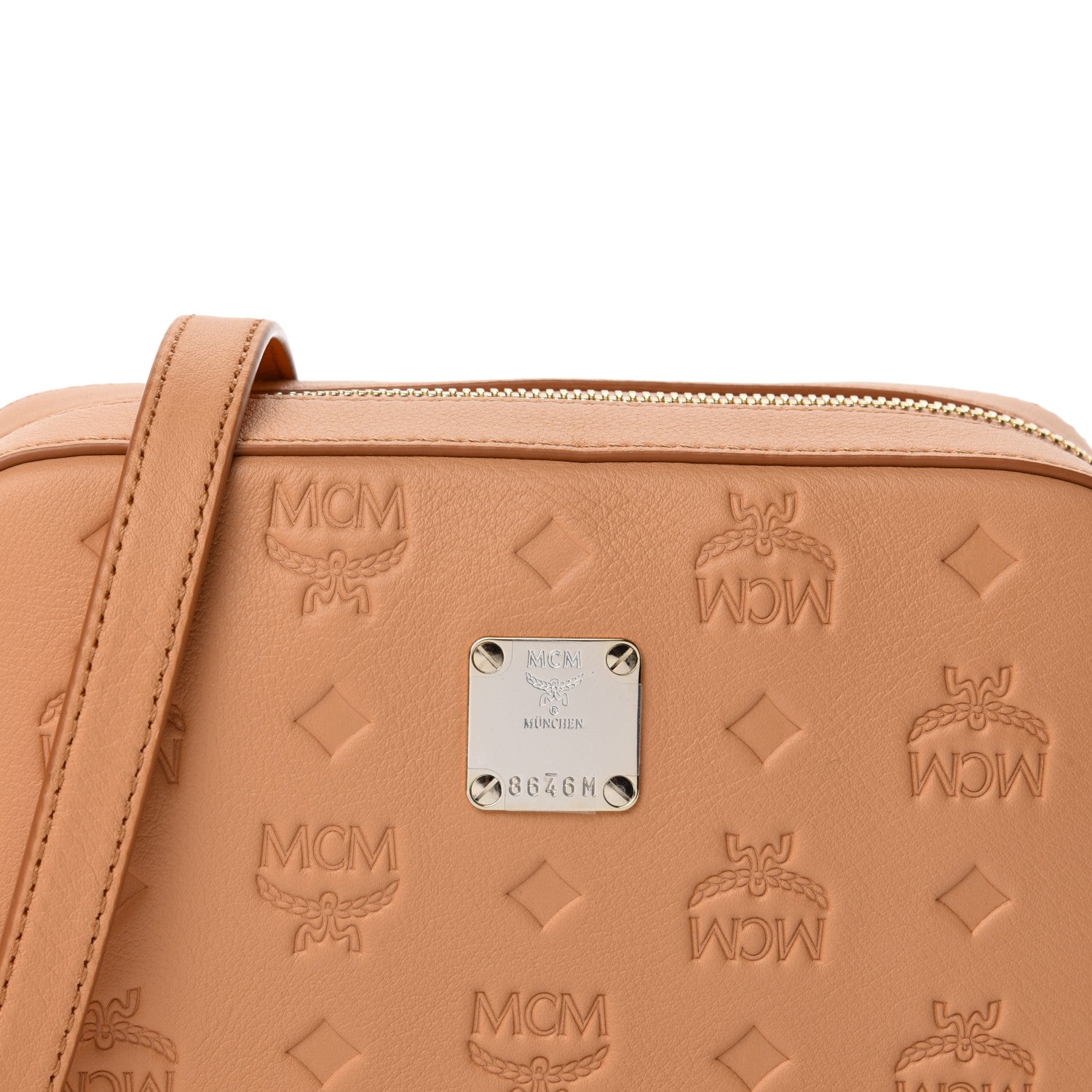 MCM Calfskin Ottomar Monogram Klara Crossbody Bag Sandstone 9 of 9