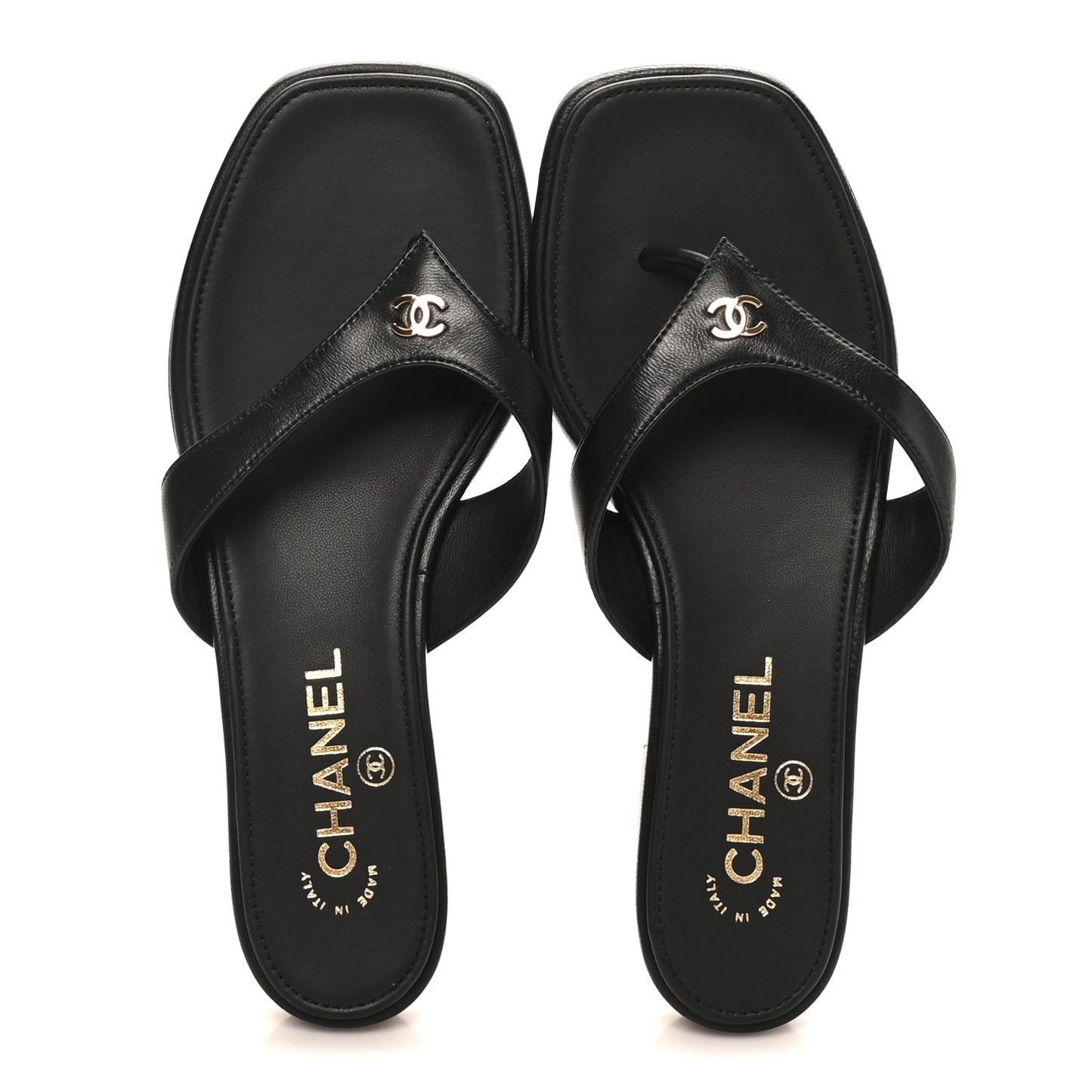 Lambskin CC Thong Sandals 37 Black