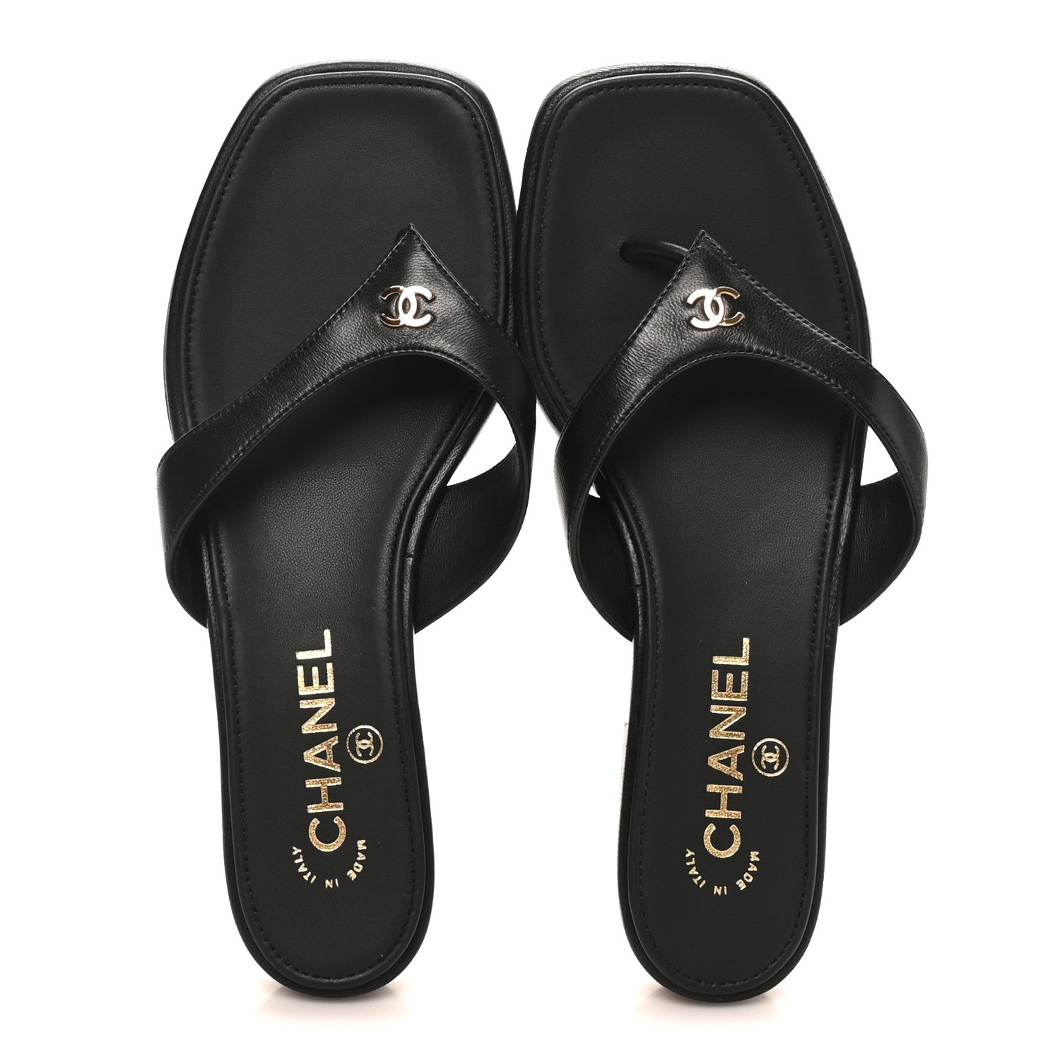 Chanel Lambskin CC Thong Sandals 37 Black 2 of 9