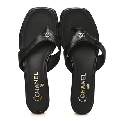 Chanel Lambskin CC Thong Sandals 37 Black 2 of 9