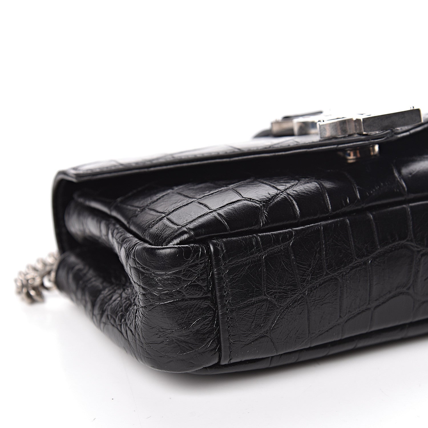 Saint Laurent Calfskin Crocodile Embossed Baby Monogram Classic Chain Bag Black 8 of 10