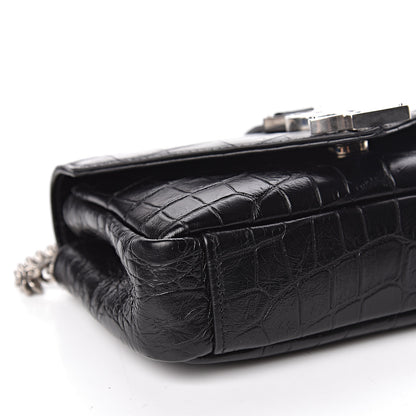 Saint Laurent Calfskin Crocodile Embossed Baby Monogram Classic Chain Bag Black 8 of 10