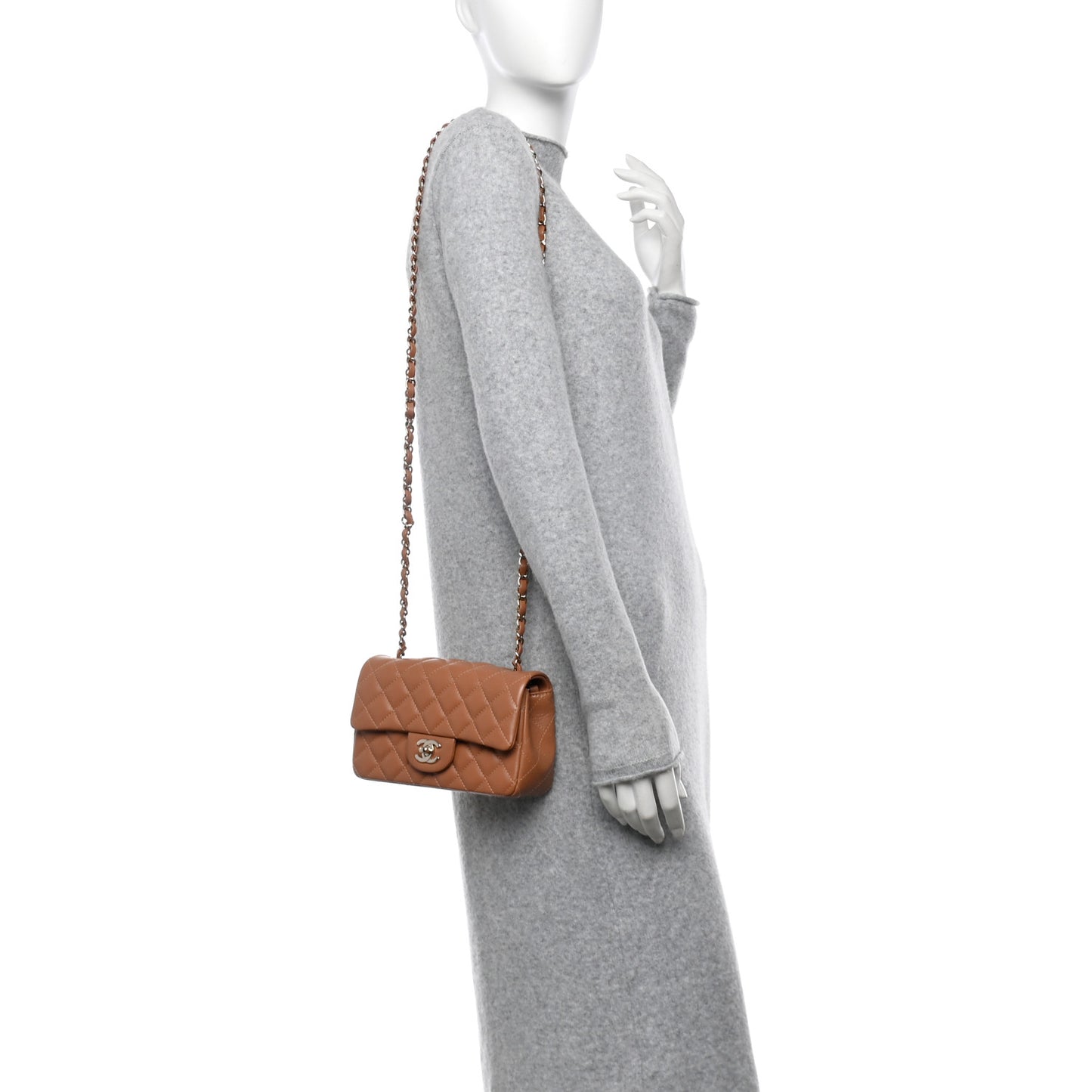 Lambskin Quilted Mini Rectangular Flap Brown