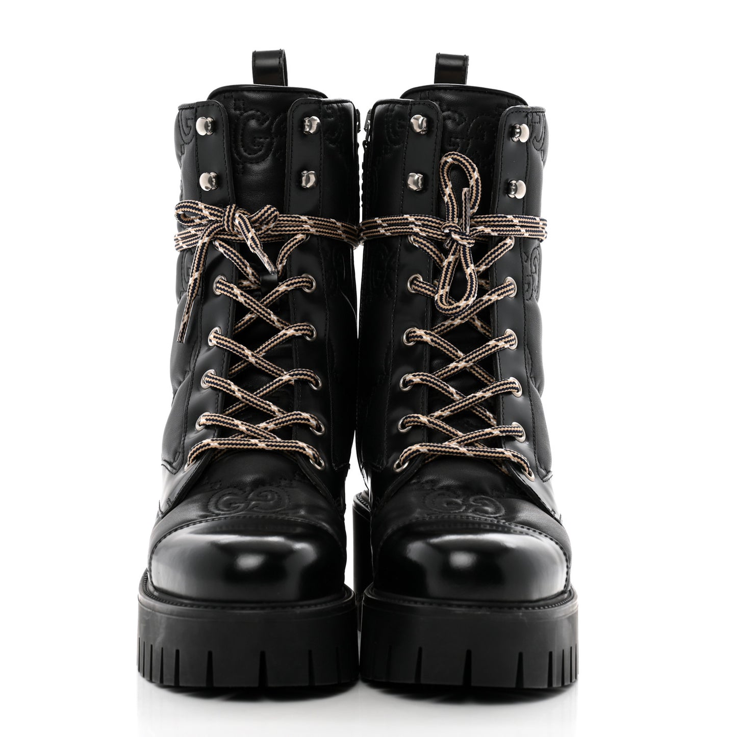 Cordovan Lux Nappa GG Matelasse Lace Up 60mm Combat Boots 37.5 Black