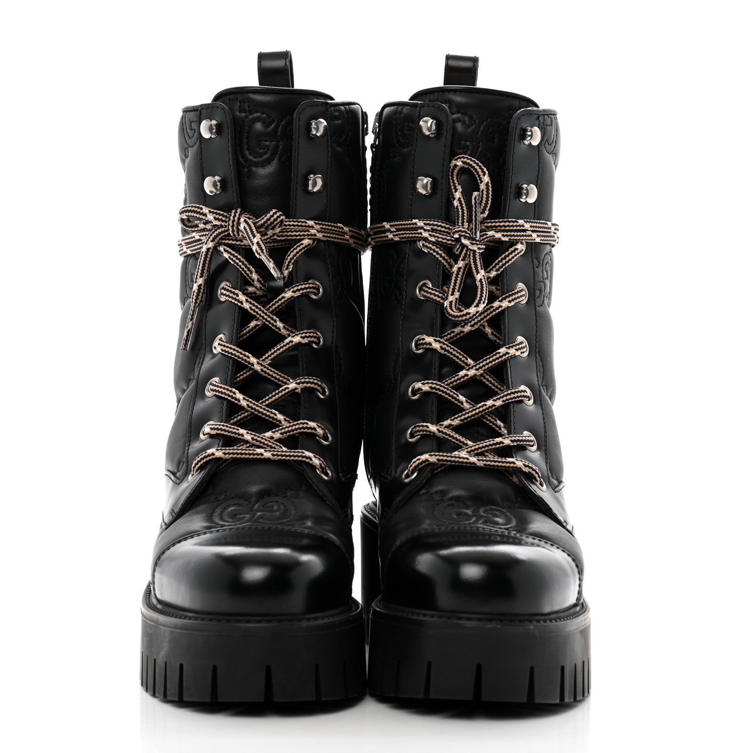 Gucci Cordovan Lux Nappa GG Matelasse Lace Up 60mm Combat Boots 37.5 Black 3 of 15