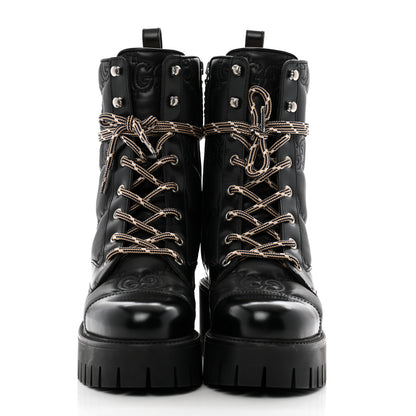 Gucci Cordovan Lux Nappa GG Matelasse Lace Up 60mm Combat Boots 37.5 Black 3 of 15