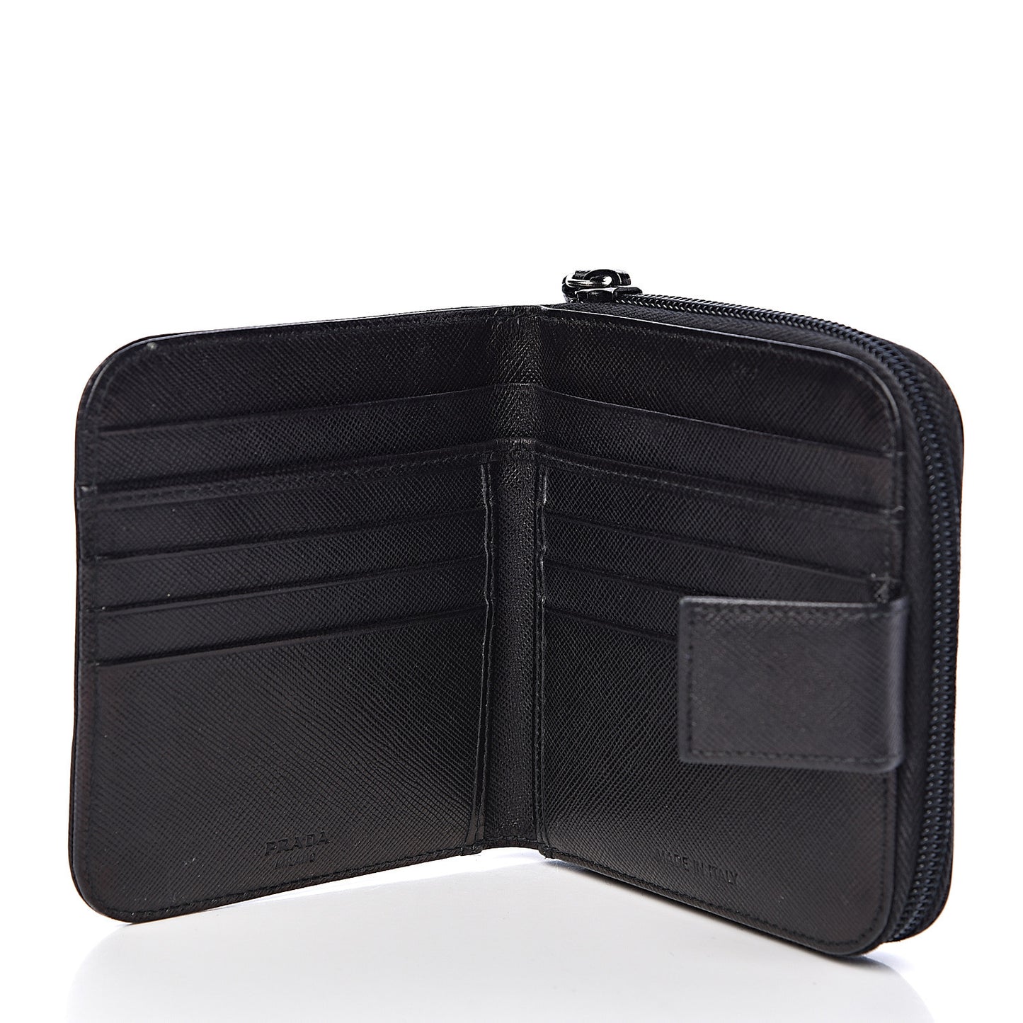 Saffiano Metal Compact Zip Around Wallet Black