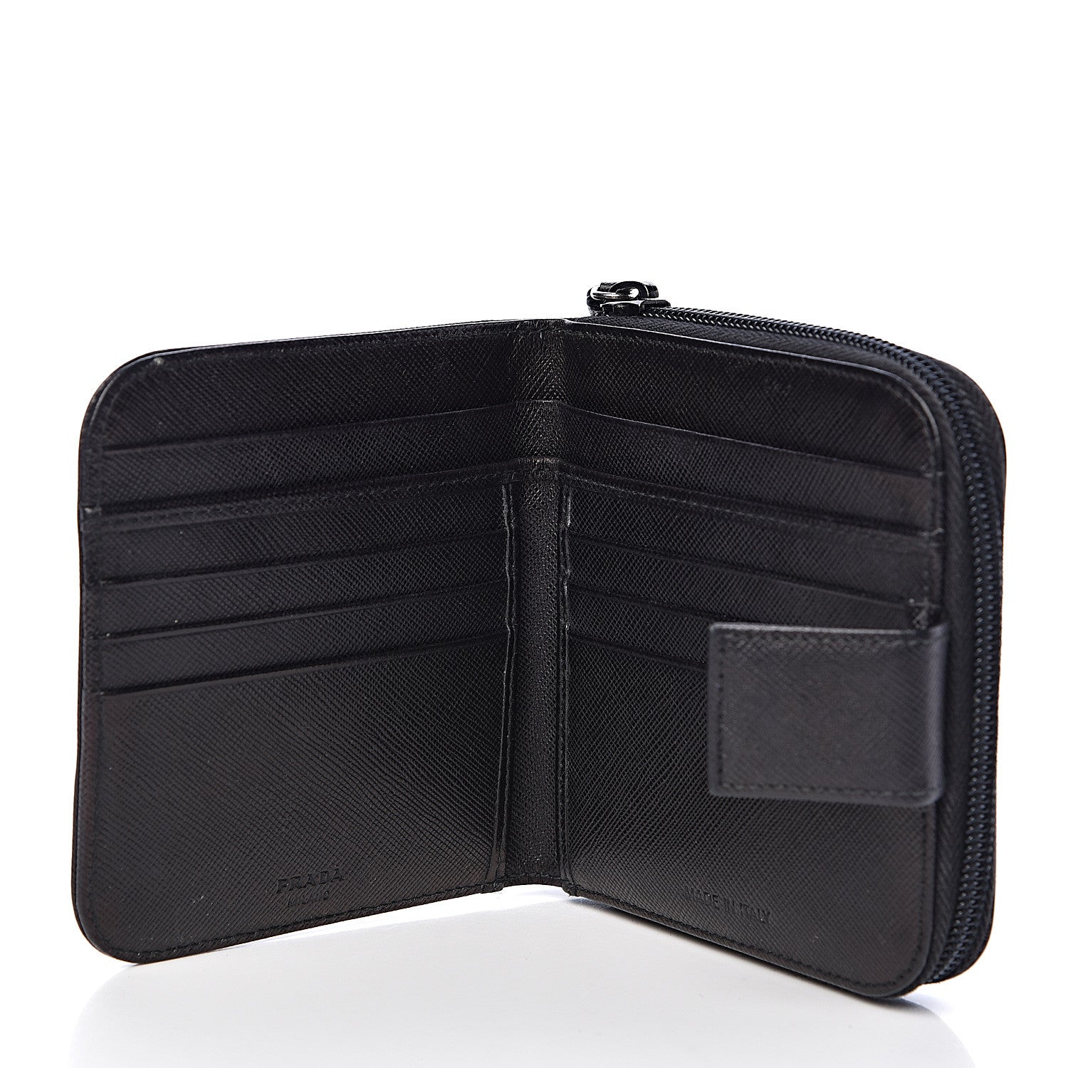 Prada Saffiano Metal Compact Zip Around Wallet Black 6 of 11