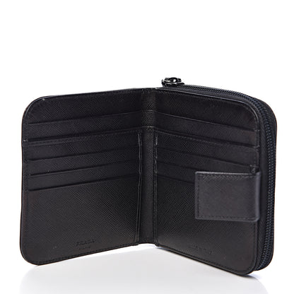 Prada Saffiano Metal Compact Zip Around Wallet Black 6 of 11