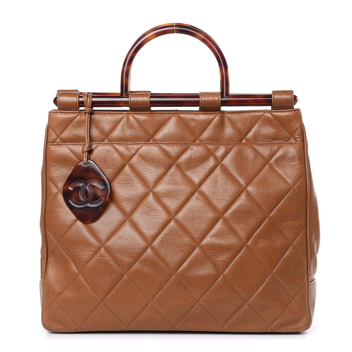 Chanel Calfskin Quilted Tortoise Handle Tote Brown 1 of 16