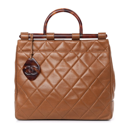 Chanel Calfskin Quilted Tortoise Handle Tote Brown 1 of 16