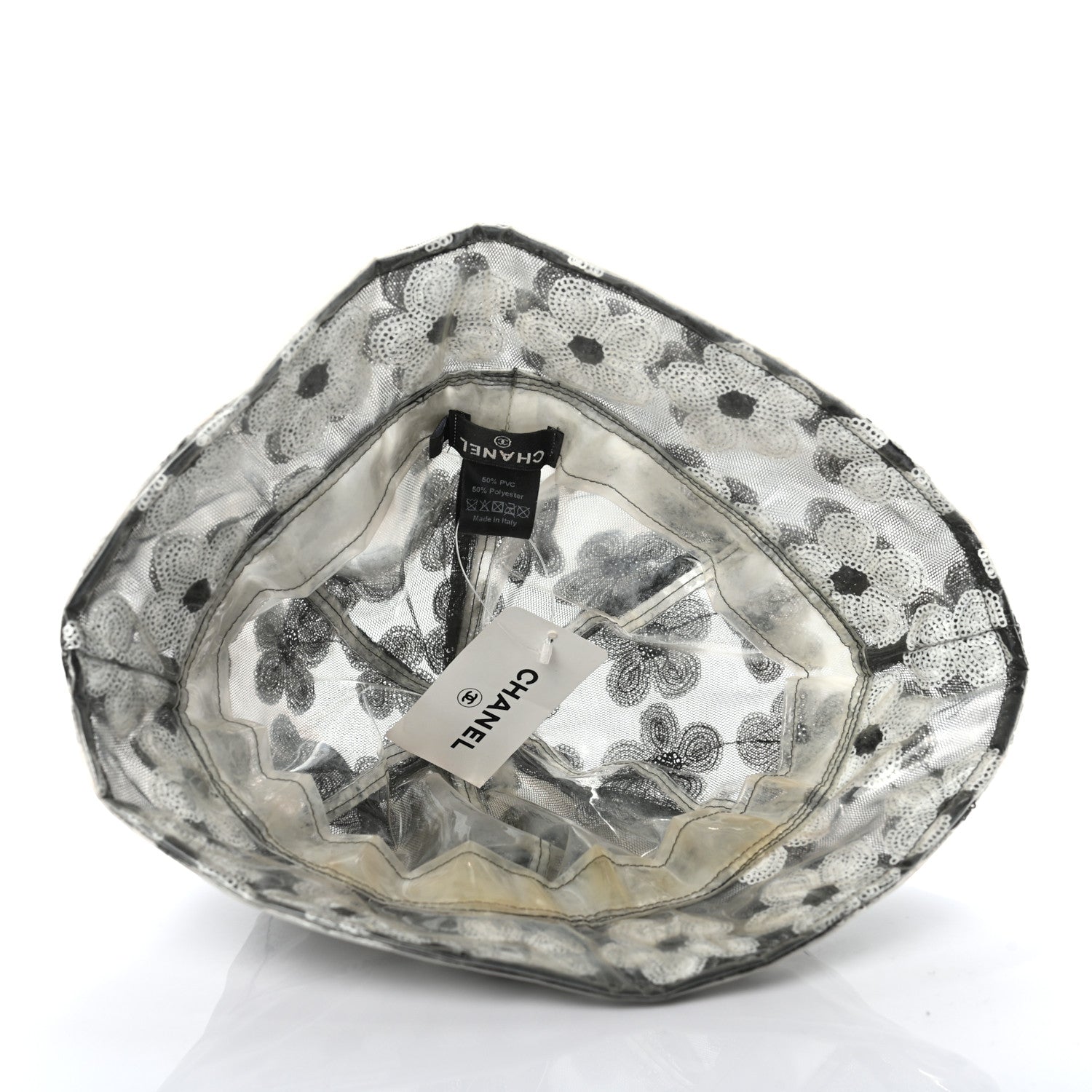 Chanel PVC Polyester Cloche Hat L Transparent Black White 3 of 4
