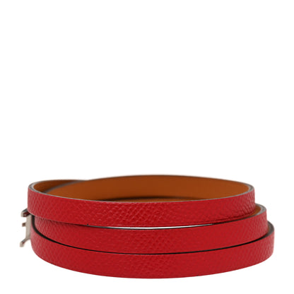 Hermes Epsom Hapi 3 MM Triple Tour Wrap Bracelet M Rouge Casaque 3 of 7