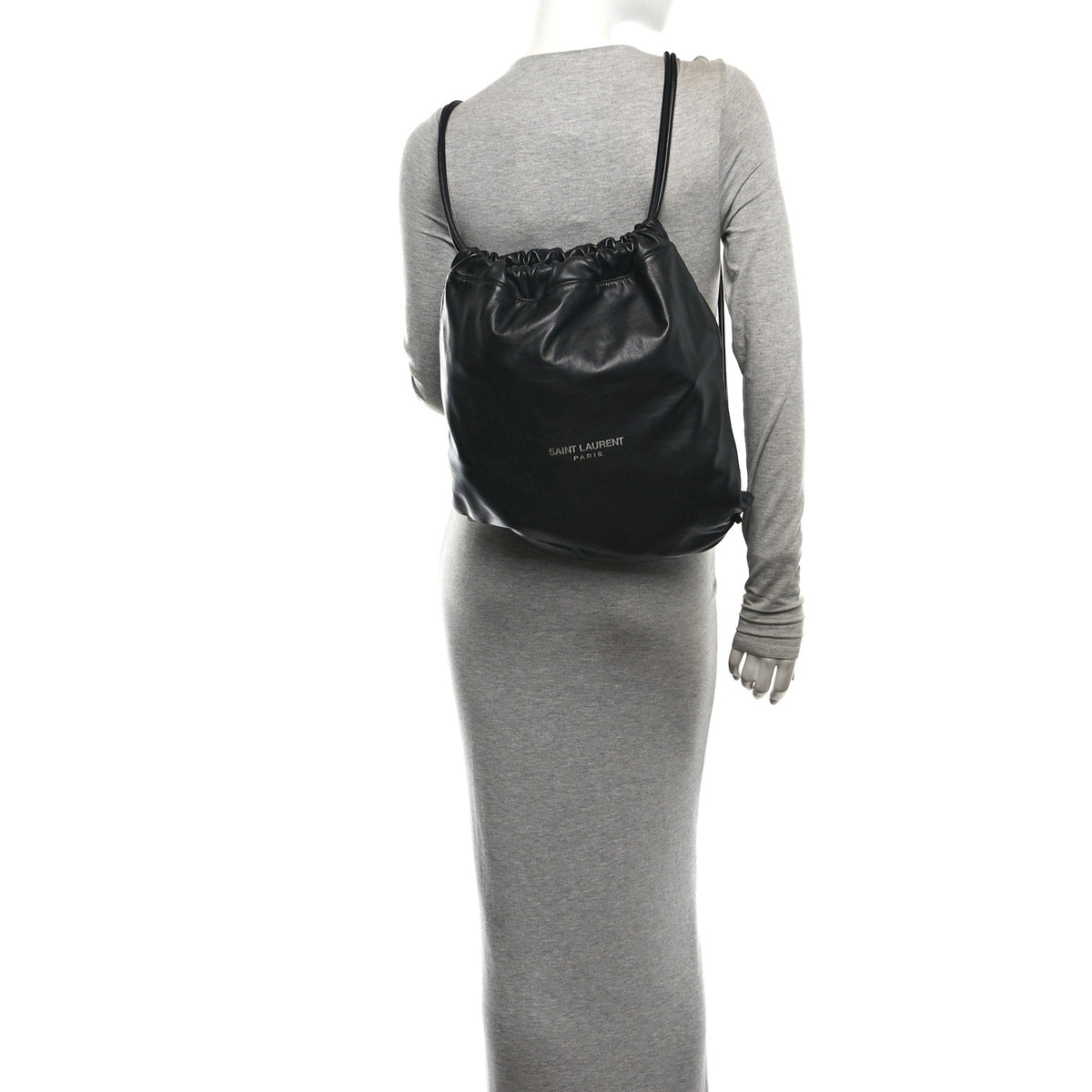 Saint Laurent Lambskin Teddy Drawstring Bag Black 2 of 11