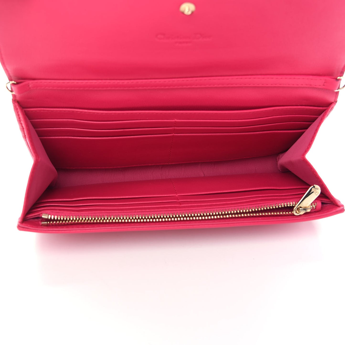Lambskin Cannage Lady Dior Rendezvous Wallet On Chain Fuchsia