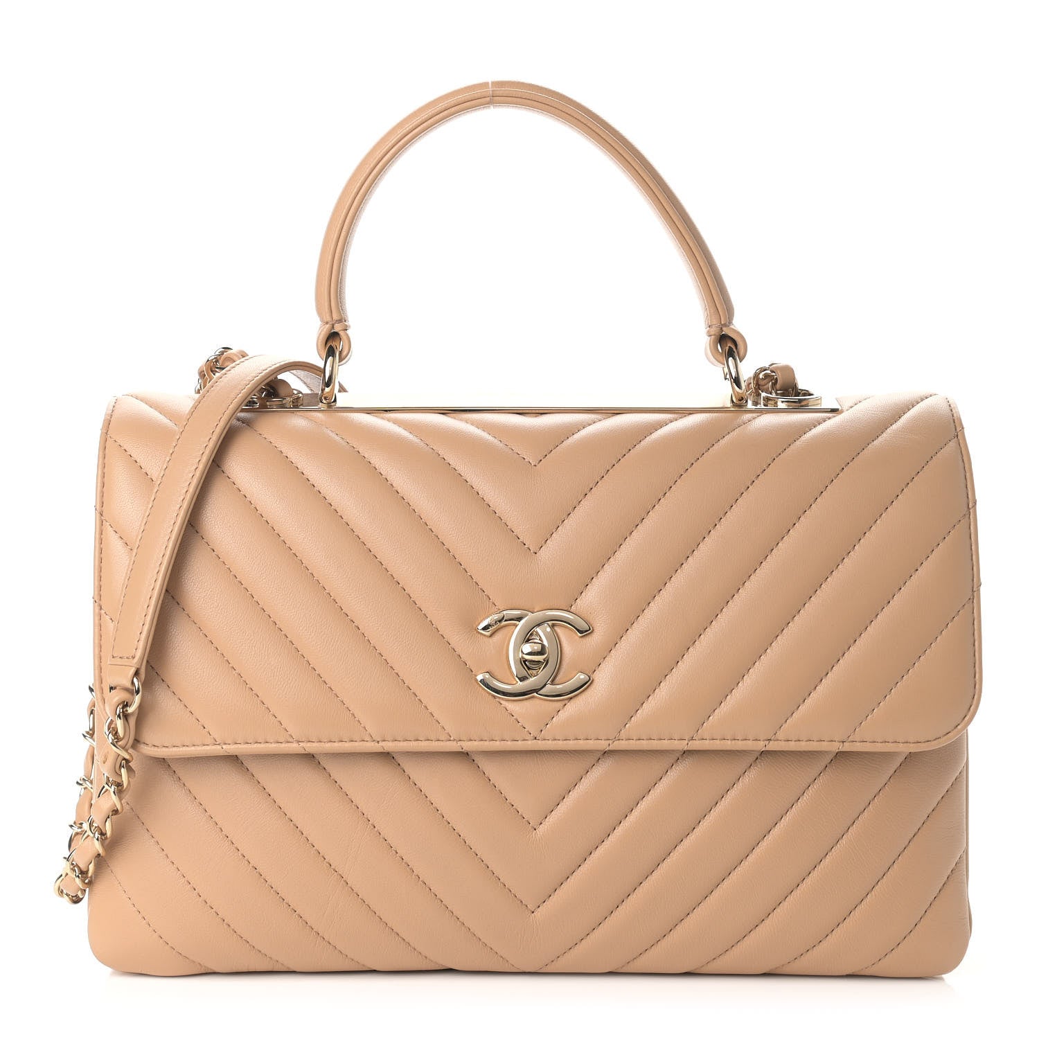 Chanel Lambskin Chevron Quilted Medium Trendy CC Dual Handle Flap Bag Beige 1 of 11