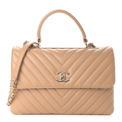 Chanel Lambskin Chevron Quilted Medium Trendy CC Dual Handle Flap Bag Beige 1 of 11