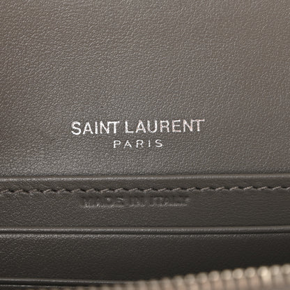 Saint Laurent Calfskin Crocodile Embossed Monogram Sunset Chain Wallet Fog 6 of 14