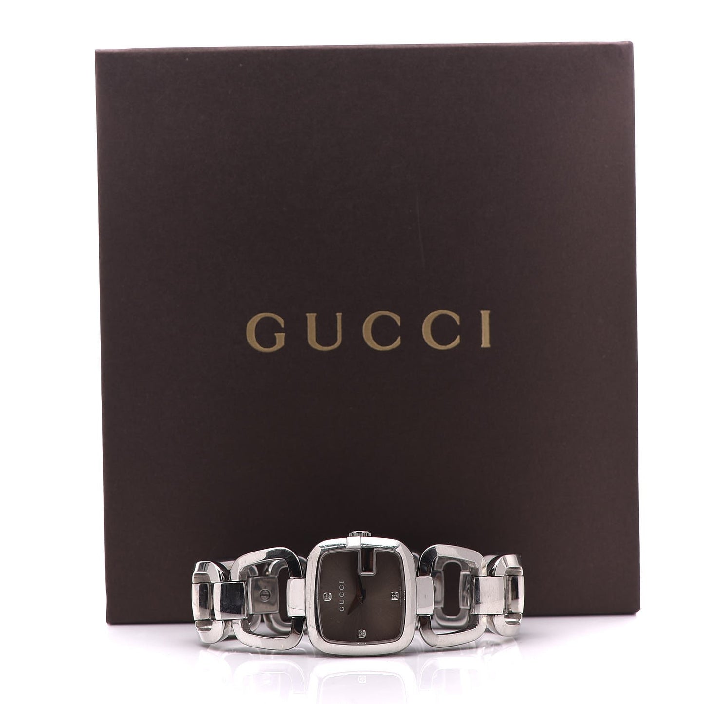 Stainless Steel Diamond 24mm G-Gucci Square Quartz Watch Brown