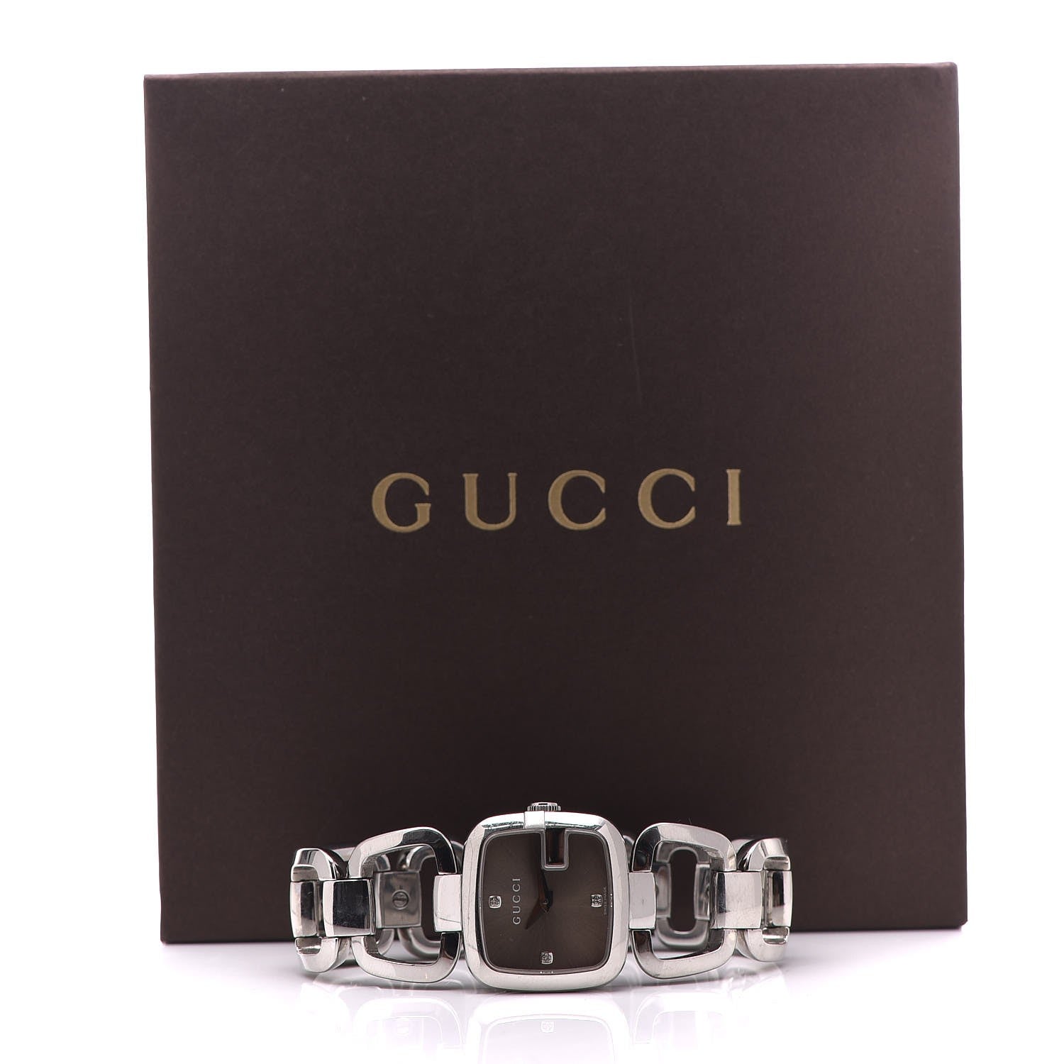 Gucci Stainless Steel Diamond 24mm G-Gucci Square Quartz Watch Brown 7 of 7