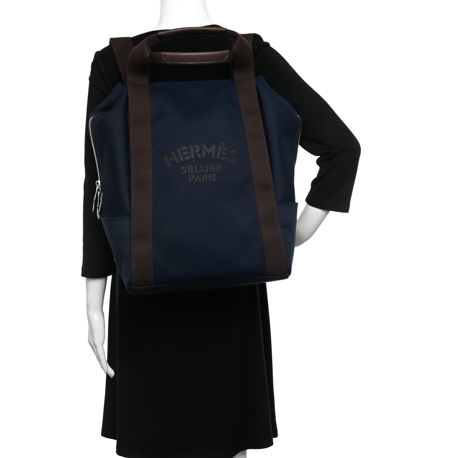 Hermes Toile Groom School Backpack Bleu Navy Feu 2 of 9