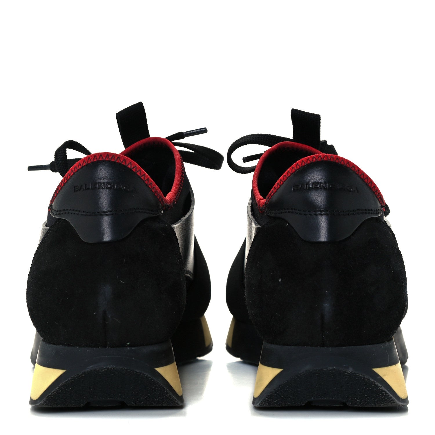 Balenciaga Calfskin Neoprene Mesh Suede Race Runner Sneakers 41 Black Yellow 6 of 10