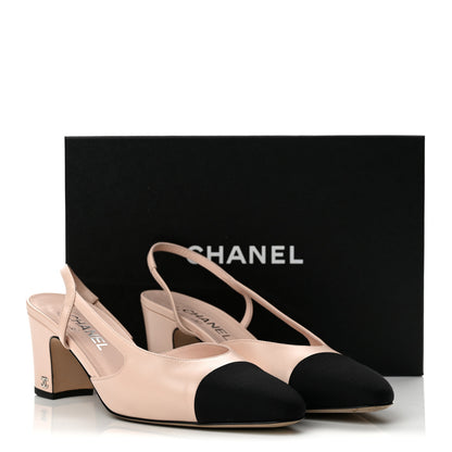 Chanel Calfskin Grosgrain Cap Toe CC Slingback Pumps 40.5 Light Pink Black 13 of 13