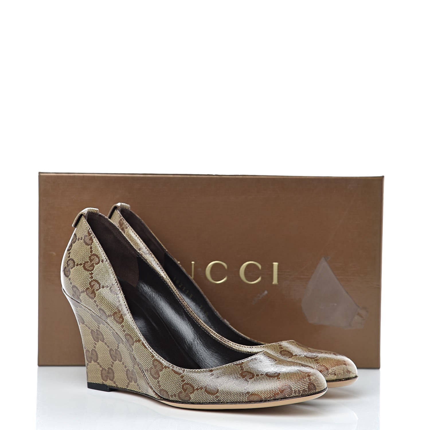 Gucci Crystal Monogram Wedges Pumps 7.5 Beige Ebony 13 of 13