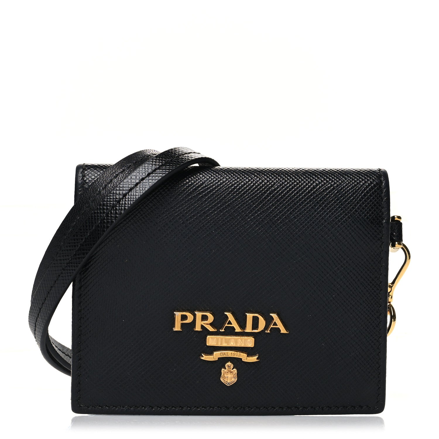 Prada Saffiano Metal Card Holder Wristlet Black 1 of 9