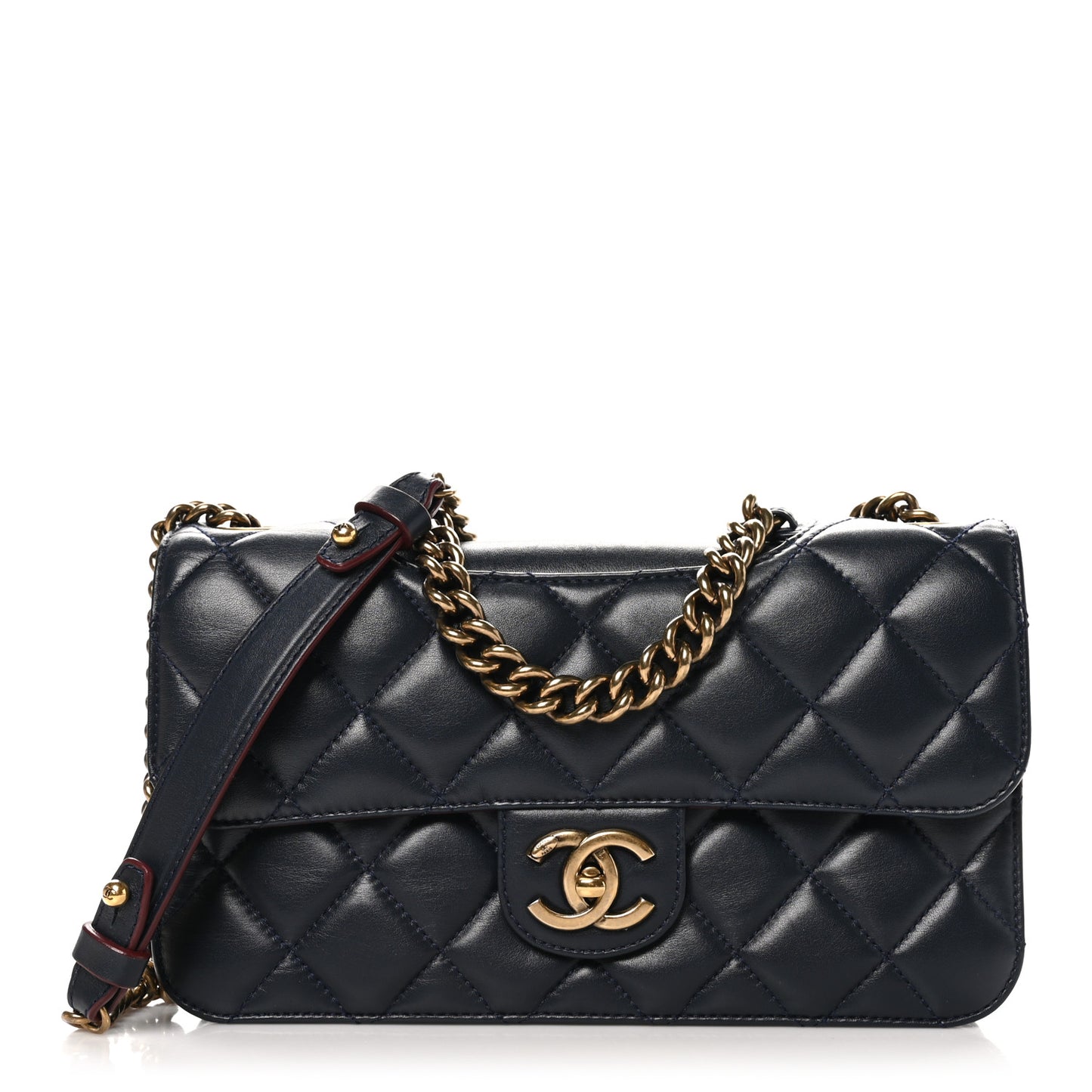 Lambskin Quilted Medium Perfect Edge Flap Navy
