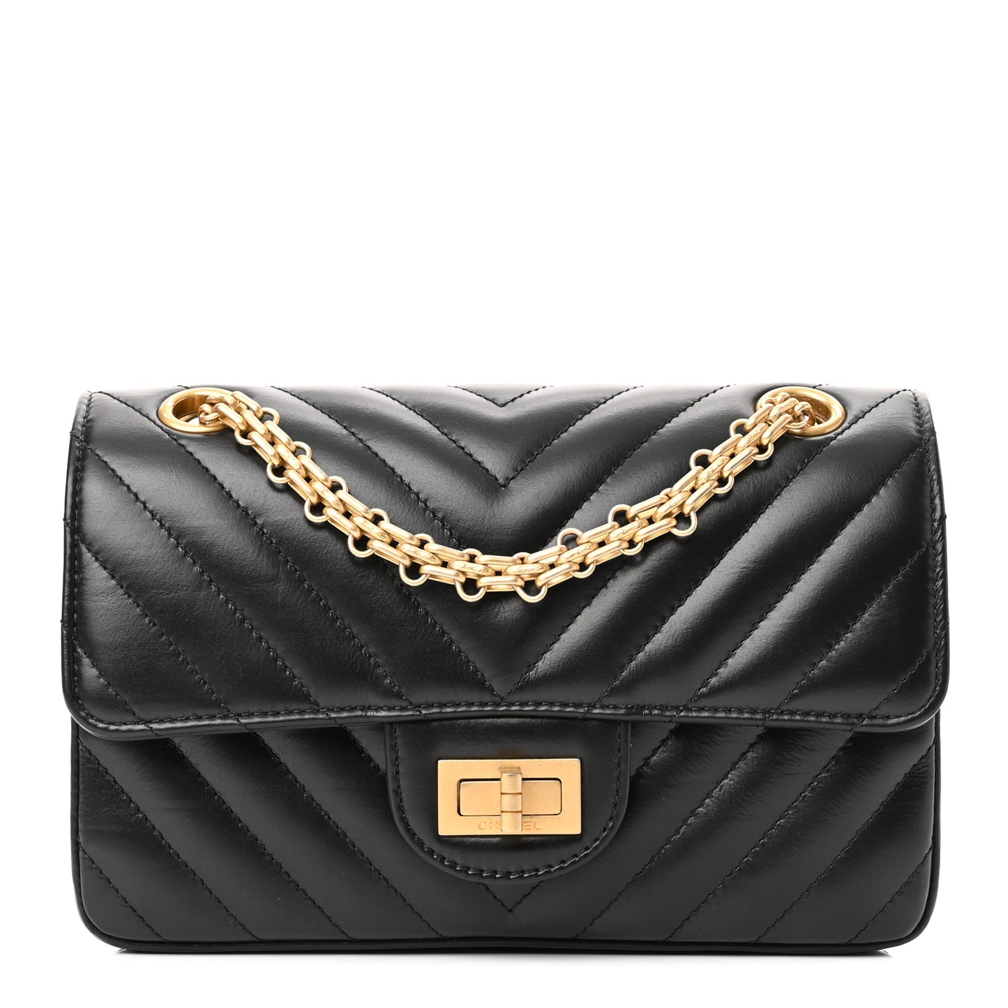 Aged Calfskin Chevron Quilted 2.55 Reissue Mini Flap Black