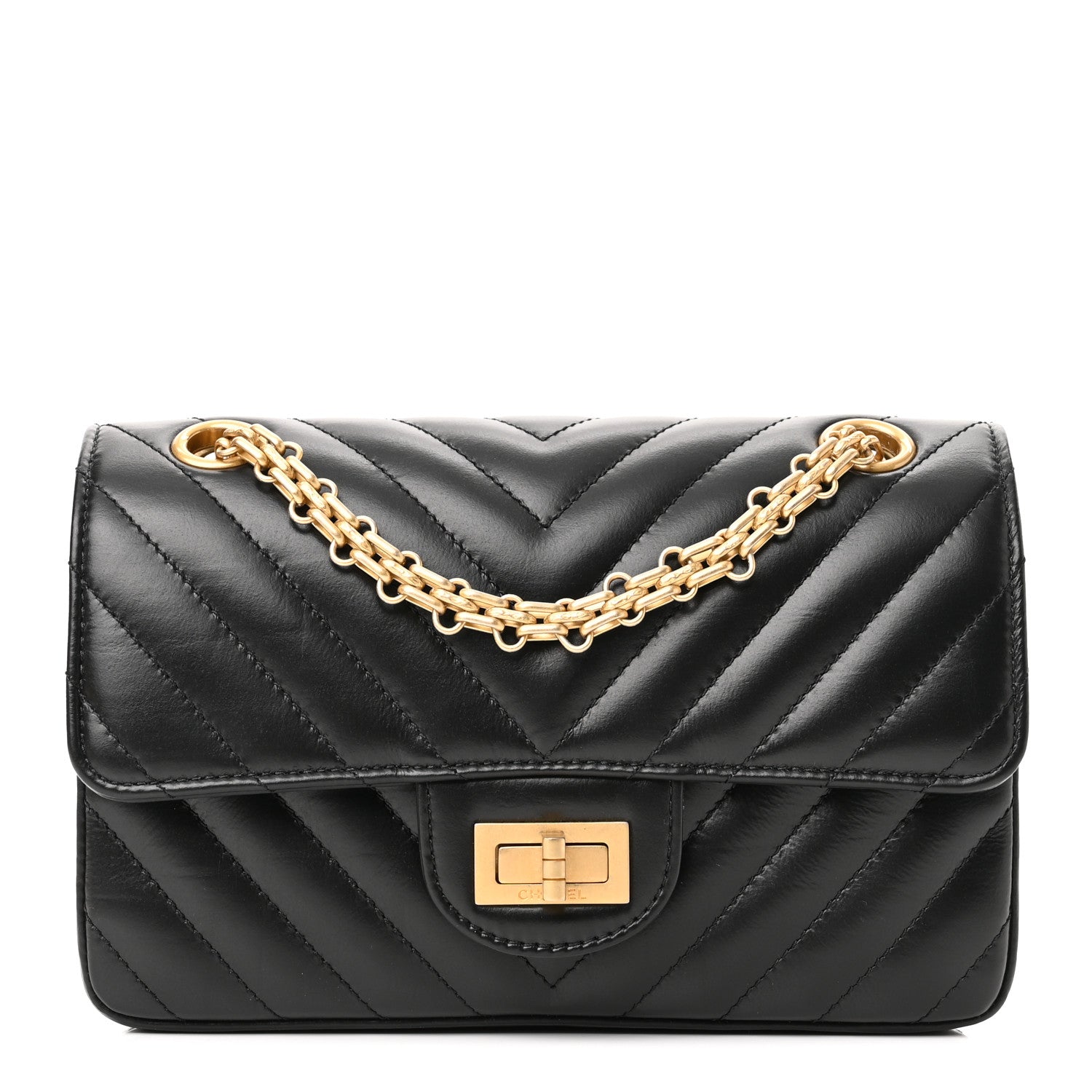 Chanel Aged Calfskin Chevron Quilted 2.55 Reissue Mini Flap Black 1 of 10